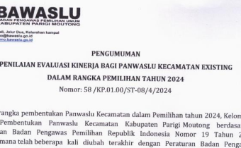 Pengumuman Evaluasi Kinerja Bagi Panwaslu Kecamatan Existing dalam Rangka Pemilihan tahun 2024